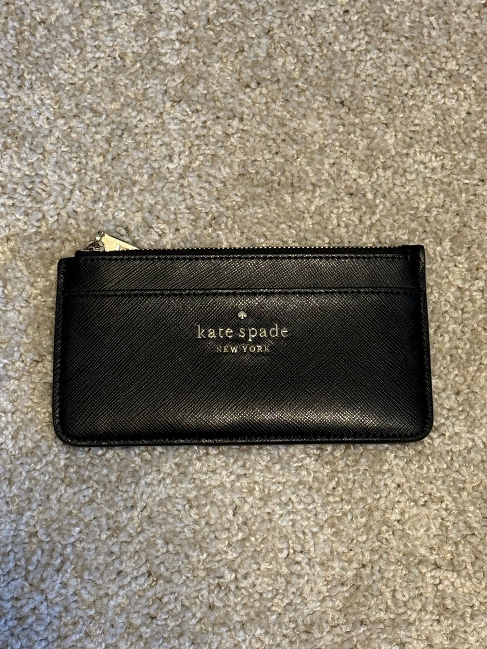 kate spade Black Leather Zip Card Case with Logo